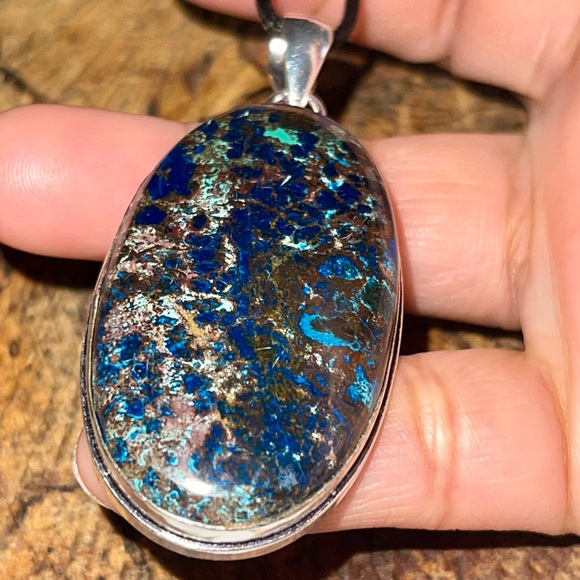 Stunning Dark Chessylite Blue Spar Azurite Pendant 2 1/2” - Picture 13 of 14